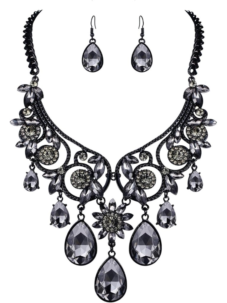 Women's Tribal Ethnic Crystal Chunky Statement Necklace Dangle Earrings Set